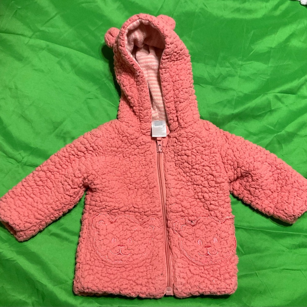 Pink Fleece Baby Jacket with Bear Ears